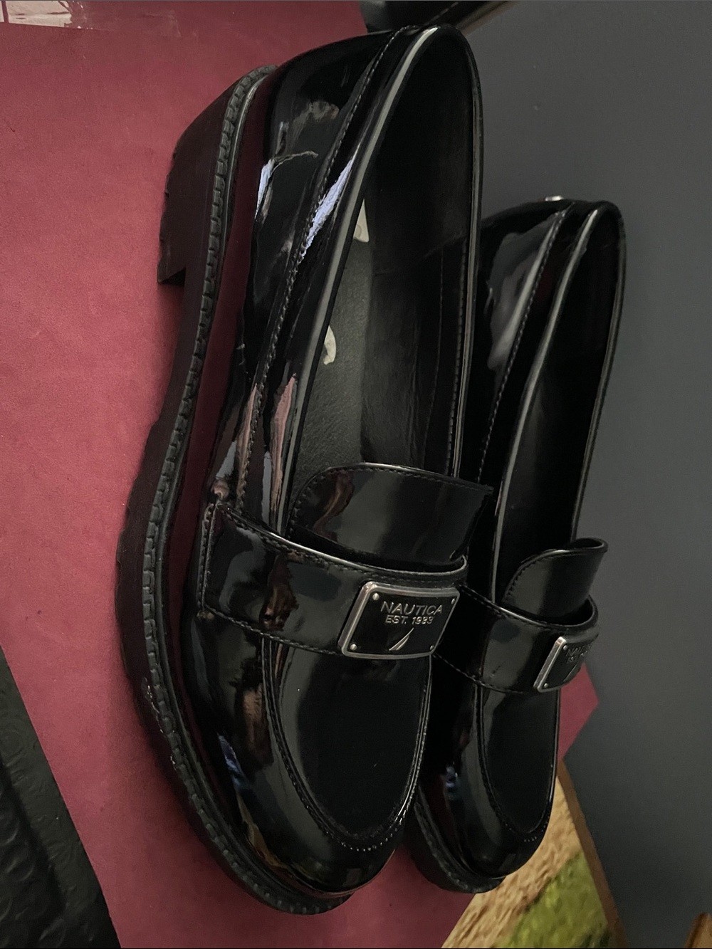 Nautica Black Patent Leather Loafers with Branded Plaque Size US 8.5